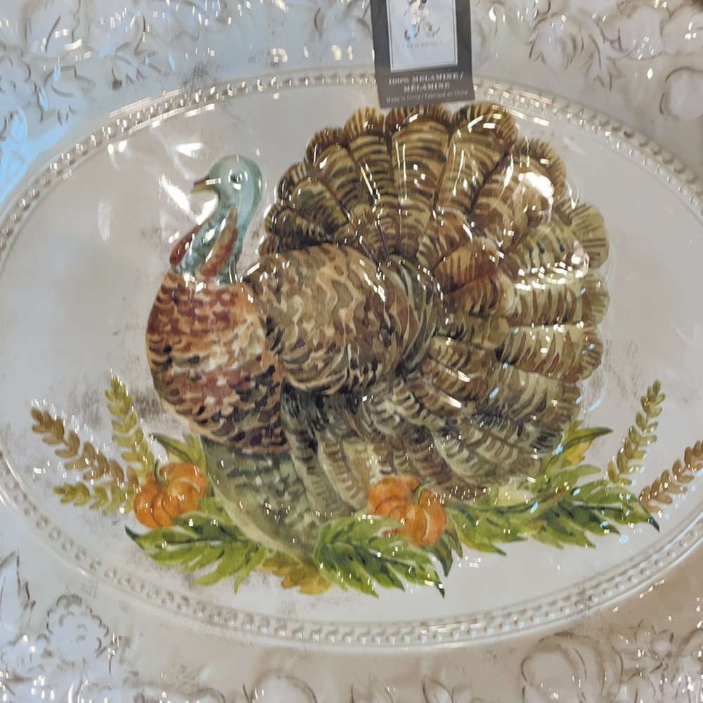 RACHEL ASHWELL 18 X 14 Cream/Taupe Turkey  platter 100% melamine - Picture 3 of 3